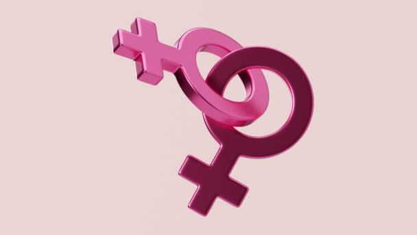 Дві жіночі секс-символи на світло-рожевому тлі. Венера - символ для жінок. Гендерний знак. Кохання, ЛГБТ-спільнота. Пара лесбійок, відносини. Різноманітність, гомосексуалізм, рівне подружжя. 3D візуалізація - Кадри, відео