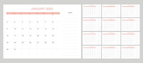impostare il calendario 2023 con il colore rosa - Vettoriali, immagini