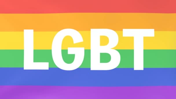 Animación 3dcg de símbolos LGBT, bandera del arco iris y logotipo LGBT ondeando en el viento - Metraje, vídeo