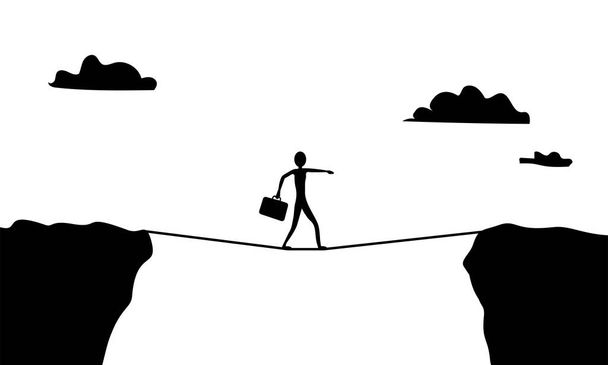 mężczyzna balansujący na linie z sztandarem walizki, ilustracja wektora - Wektor, obraz