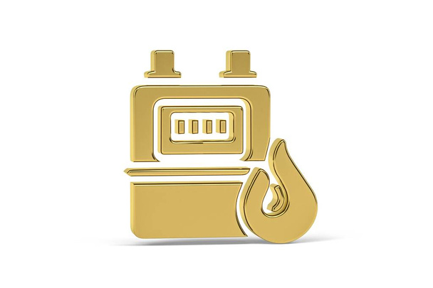 Icono de medidor de gas 3D dorado aislado sobre fondo blanco - 3D render - Foto, Imagen