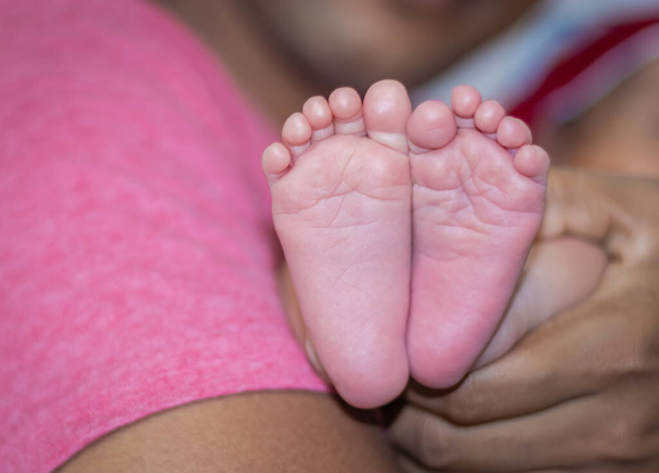 новорожденный малыш мягкие нежные ноги с плоского угла - Фото, изображение