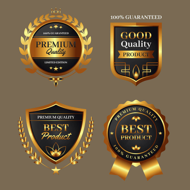 Golden crown highest quality labels collection icons satisfaction guaranteed for vip customers abstract graphic vector isolated illustration - Vektor, Bild