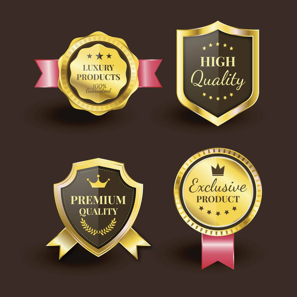 Golden crown highest quality labels collection icons satisfaction guaranteed for vip customers abstract graphic vector isolated illustration - Vektor, kép