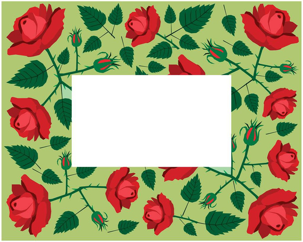 Mooie bloem, illustratie Frame van Heldere en mooie rode rozen - Vector, afbeelding