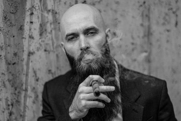 Elegant bearded man with cigar. - Photo, Image