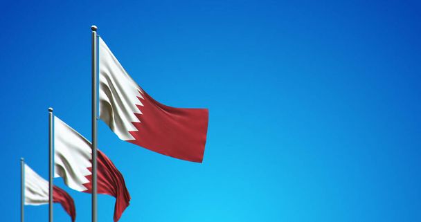 Ilustración 3D del asta de la bandera que vuela Bahréin en el cielo azul - Foto, Imagen