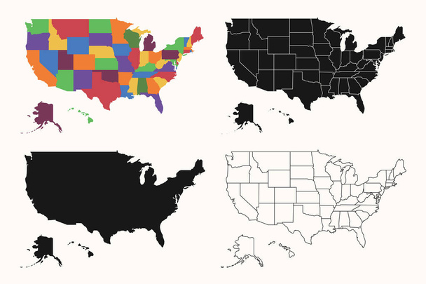 Карта США с федеральными штатами. В Соединенных Штатах другой дизайн карты. Изолированная векторная иллюстрация. - Вектор,изображение