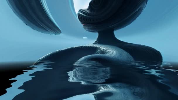 Surrealistisch vervormde buitenaardse scène weerspiegeld in water - Video