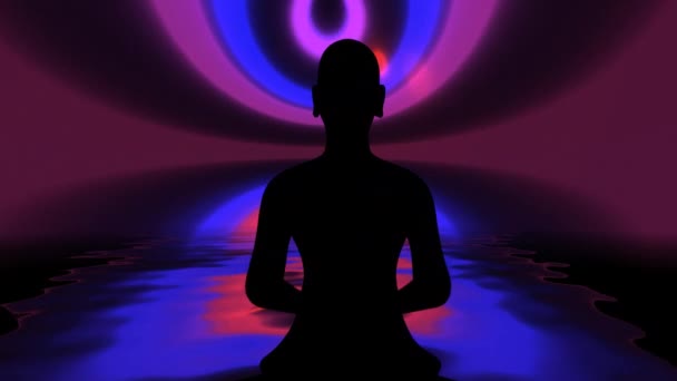 Buddyjski mnich w medytacji pozuje na tle energii - Materiał filmowy, wideo