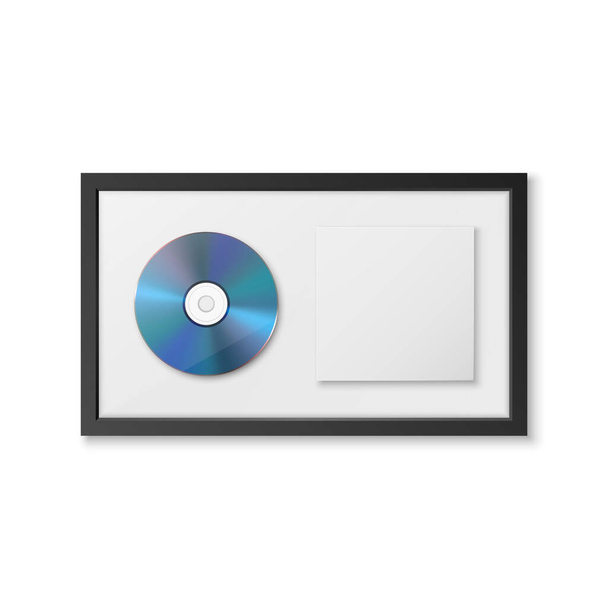 Realistic Vector 3d Blue CD, Label with Black CD Cover Frame Isolated. Single Album Compact Disc Award, Limited Edition. CD Design Template. - ベクター画像