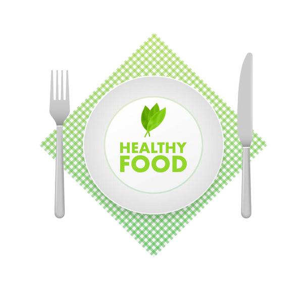 Healthy food. Healthy food labels with lettering. Vegan food stickers. Organic food badge. Lettering Natural. Vector illustration - ベクター画像