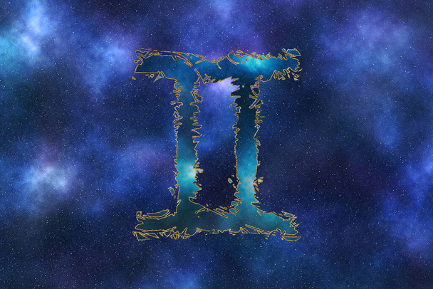 Gemini Zodiac Sign, Night Sky Background, Horoscope Symbol - Foto, afbeelding