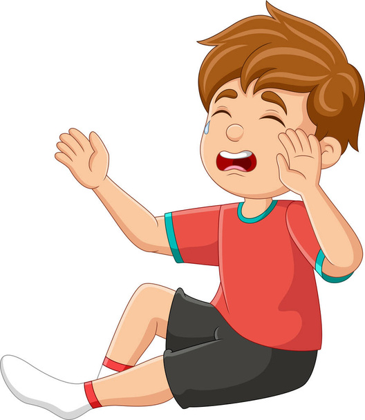 Vector illustratie van Cartoon kleine jongen zitten en huilen - Vector, afbeelding