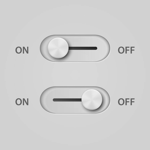 Vector 3d White Realistic On Off Switch Buttons Closeup. Player Buttons Choice Concept. Yes or No , Plus or Minus. - Вектор, зображення