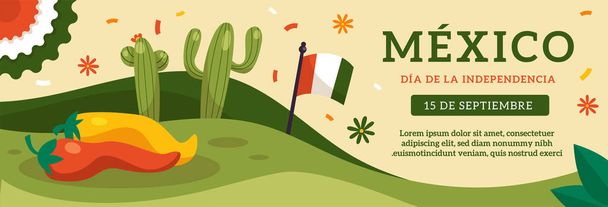 メキシコ独立記念日水平バナーベクトルフラットデザイン - ベクター画像