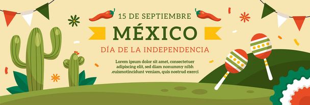 Mexikó független nap vízszintes banner vektor lapos kialakítás - Vektor, kép