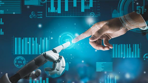 Φουτουριστικό ρομπότ τεχνητή νοημοσύνη επαναστατική τεχνητή νοημοσύνη τεχνολογία ανάπτυξης και μηχανικής μάθησης έννοια. Παγκόσμια έρευνα ρομποτικής βιονικής επιστήμης για το μέλλον της ανθρώπινης ζωής. 3D απόδοση γραφικών. - Φωτογραφία, εικόνα