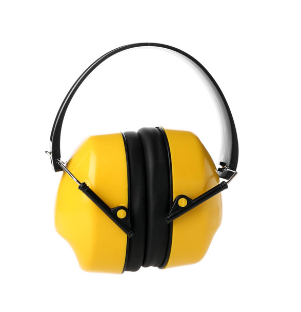 Protecteurs auditifs jaunes sur fond blanc - Photo, image
