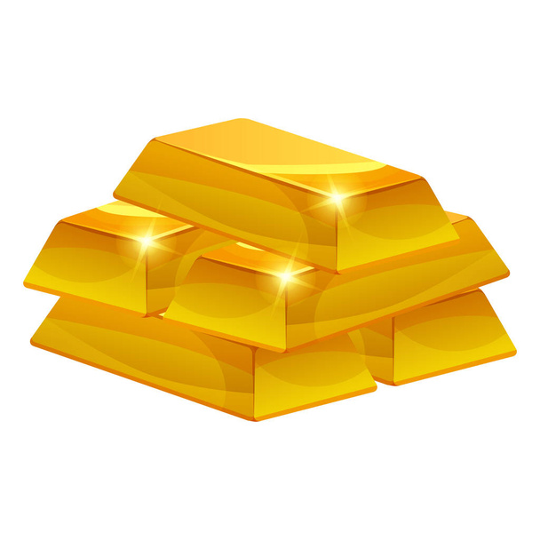 Pila di icona della barra d'oro, lingotto. Simbolo di ricchezza investimenti in valuta, tesoreria di lusso ricco. Stile del fumetto, illustrazione, icona vettoriale isolata - Vettoriali, immagini