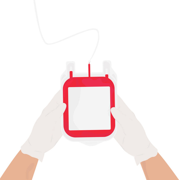 Pośrednia transfuzja krwiLekarz w sterylnych rękawiczkach trzyma worek do pośredniej transfuzji krwi - Wektor, obraz