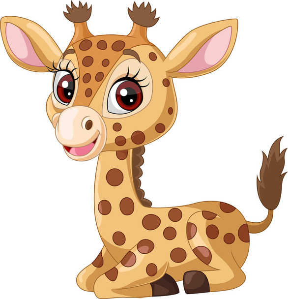Vector illustration of Cartoon funny little giraffe sitting - Vector, Imagen