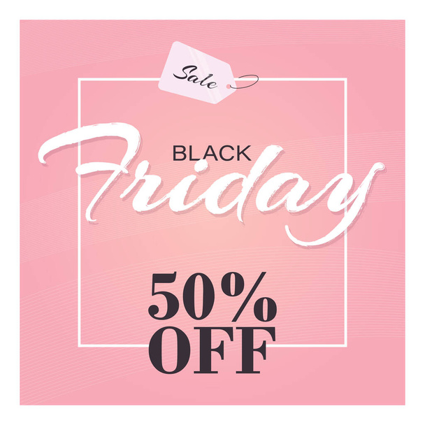 text black friday sale and 50 off on pink abstract background and label. Vector illustration - Wektor, obraz