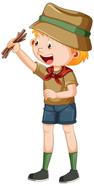 Cute camping boy cartoon character illustration - Vetor, Imagem