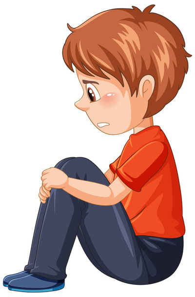 Vista lateral do menino triste sentado ilustração personagem da caixa - Vetor, Imagem