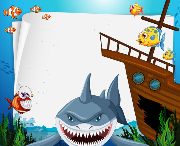 Underwater blank banner with sea animal illustration - Vettoriali, immagini