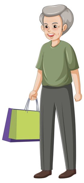 Ανώτερος άνθρωπος κρατώντας εικονογράφηση τσάντα ψώνια - Διάνυσμα, εικόνα