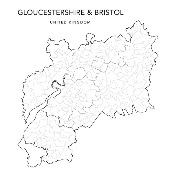 Mapa administrativo de Gloucestershire y la ciudad de Bristol con condados, distritos y parroquias civiles a partir de 2022 - Reino Unido, Inglaterra - Mapa vectorial - Vector, imagen