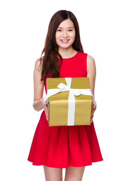Woman with big giftbox - Photo, image