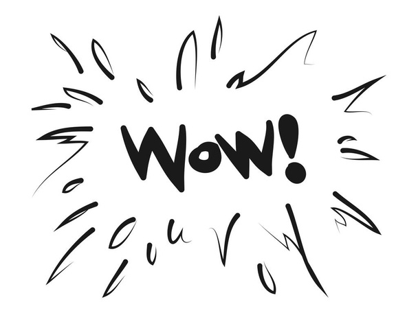 Hand drawn Wow text with bubble  explosion. Comic doodle sketch style.  vector illustration - Vektor, obrázek