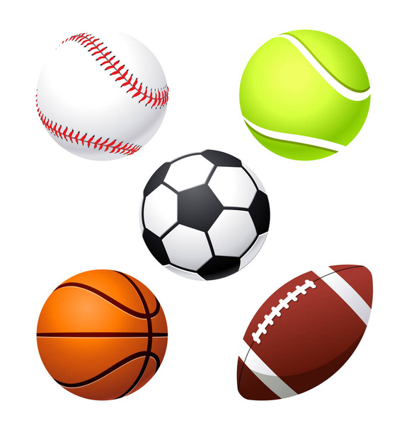 diverse cartoon gestileerde amerikaanse sportballen - Vector, afbeelding