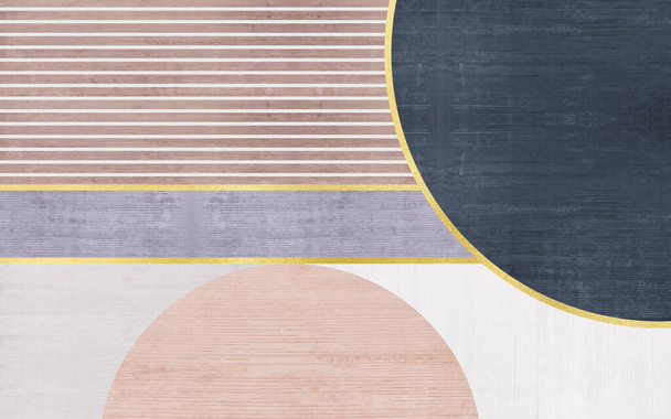Abstraktní geometrický koberec, zlaté linie a šedé pozadí, moderní design koberce - Fotografie, Obrázek