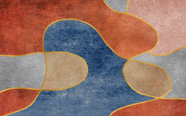 Абстрактный геометрический ковёр, золотые линии и серый фон, современный дизайн ковра - Фото, изображение