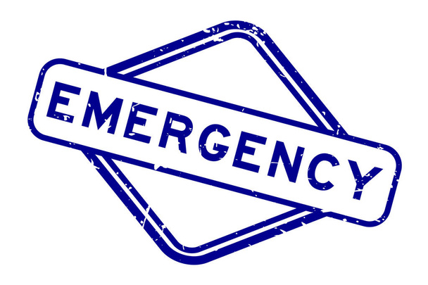 Grunge kék vészhelyzet szó gumi négyzet pecsét fehér háttér - Vektor, kép