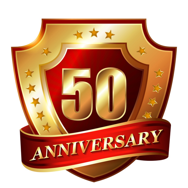 50 Aniversario etiqueta de oro
 - Vector, imagen
