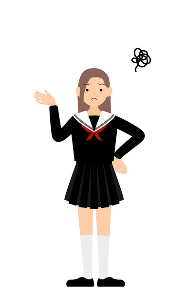 Girl wearing school sailor uniform, Sighing, hands on hips in distress - Vecteur, image