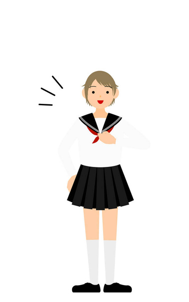 Girl wearing white school sailor uniform, Leave it to me to beat my chest. - ベクター画像