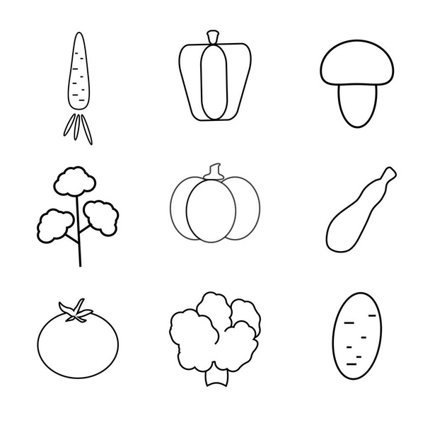 basic vegetables thin line icon set. isolated. black color. - Vettoriali, immagini