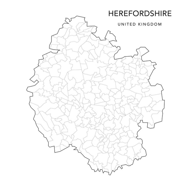 Διοικητικός Χάρτης του Herefordshire με Νομαρχιακές και Αστικές Ενορίες από το 2022 - Ηνωμένο Βασίλειο, Αγγλία - Vector Map - Διάνυσμα, εικόνα