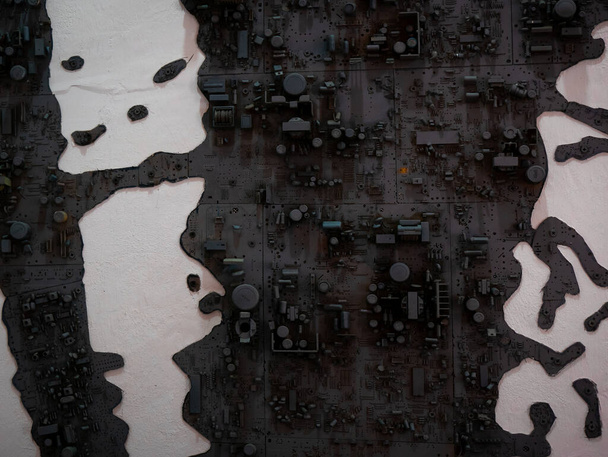 Ηλεκτρονικός πίνακας κυκλωμάτων βαμμένος σε σκούρο γκρι ως μέρος της Backdrop - Φωτογραφία, εικόνα