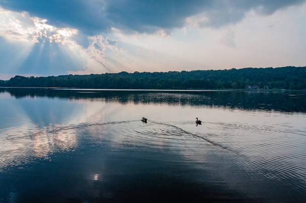 Letni wieczór nad jeziorem Pinchot, Pensylwania USA, Lewisberry, Pensylwania - Zdjęcie, obraz