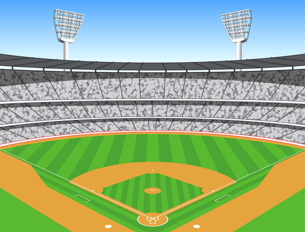 Clásico estadio de béisbol claro día soleado - Vector, imagen