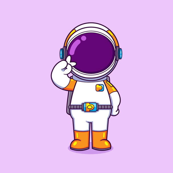 Astronautti seisoo ja ottaa söpö poseeraa rauhan tyyliin kuva - Vektori, kuva