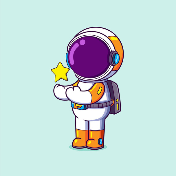 Астронавт ловить яскраву зірку з неба і така щаслива ілюстрація
 - Вектор, зображення
