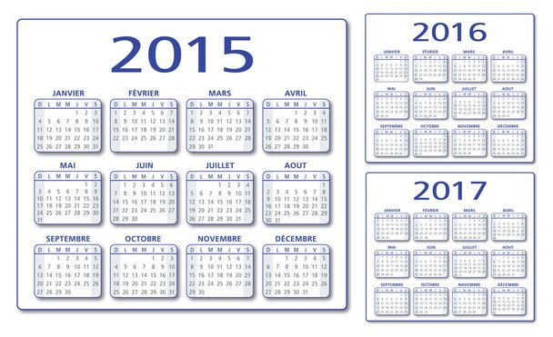 französischer Kalender 2015-2016-2017 - Vektor, Bild