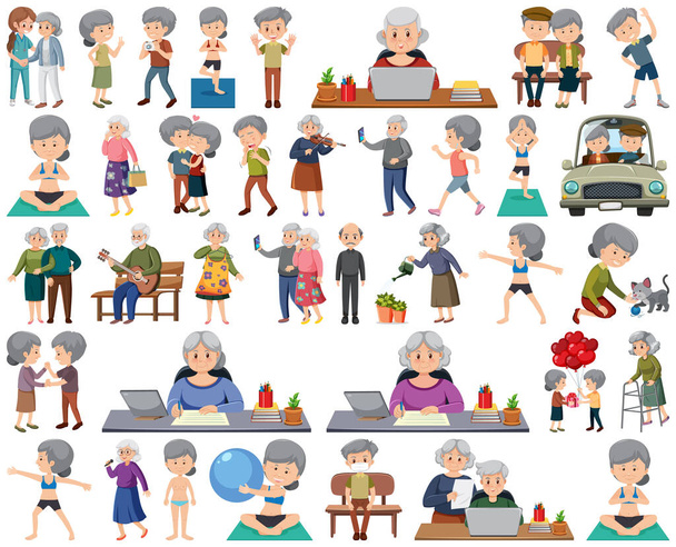 Colección de iconos de personas mayores ilustración - Vector, imagen